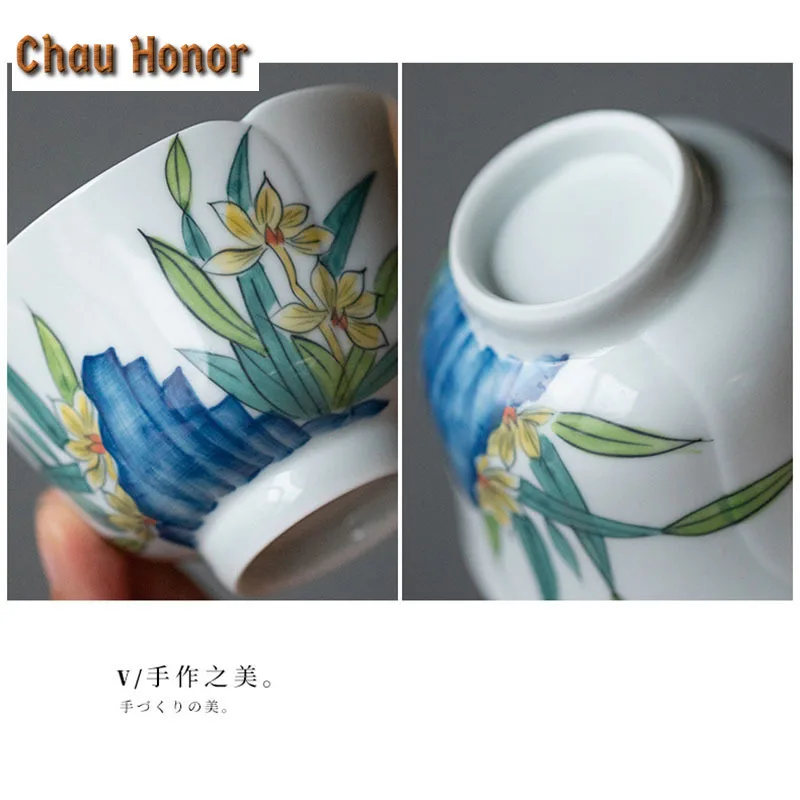 100ml Pure Hand-painted Narcissus Orchid Art Tea Tureen Boutique Tea Maker Gaiwan Ceramic Hand Grasping Tea Bowl Kung Fu Teaware