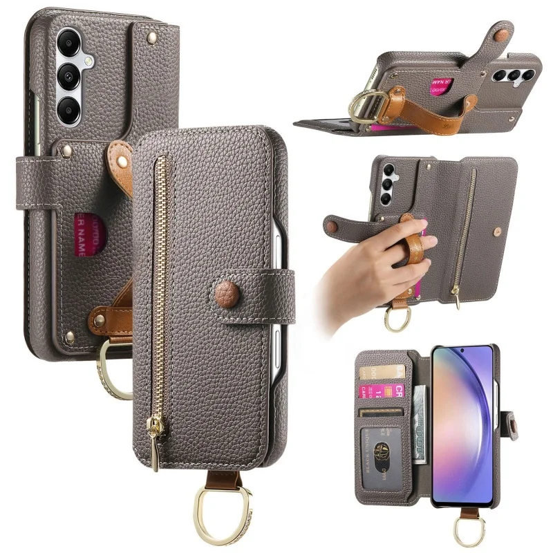 Deluxe Flip Leather Wallet Phone Case with Card Holder and Strap