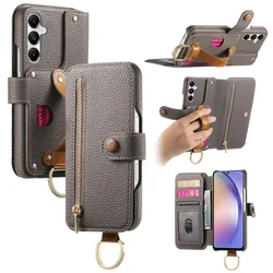 Deluxe Flip Leather Wallet Phone Case with Card Holder and Strap - Samsung A06 (4G 5G) (Grey)