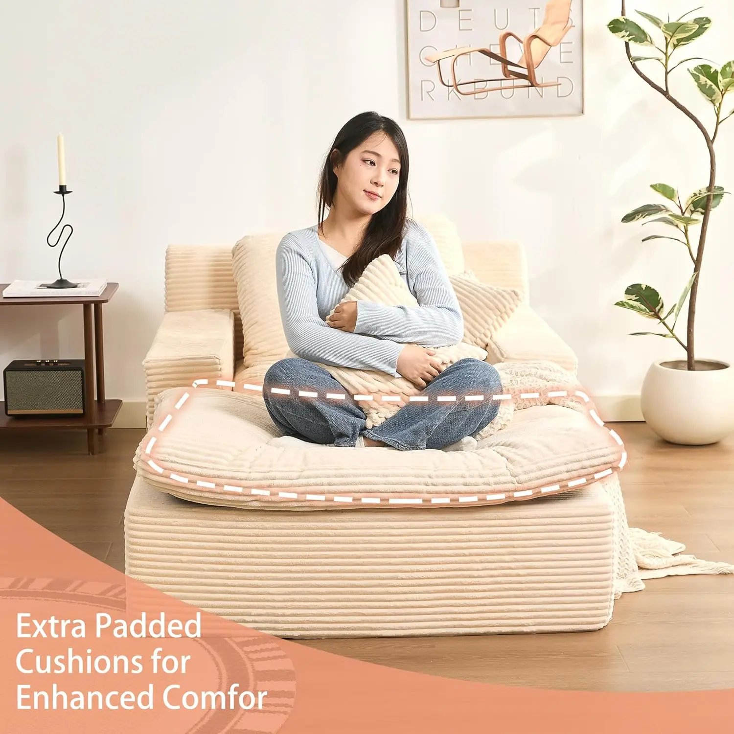 63" Oversized Chaise Lounge Chair Indoor, Convertible Sleeper Sofa Couch with Removable Pillows & Side Pockets