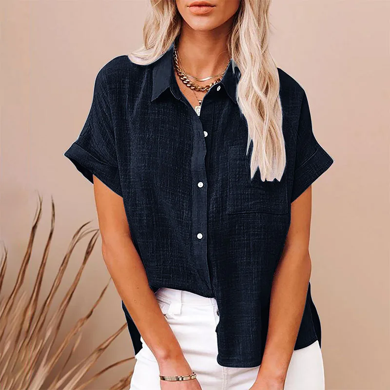 Seb1b1f966f014566a31603febd72b7d3k Solid Casual Loose Shirts For Women Summer Vintage Women's Oversized Shirts And Blouses Fashion Elegant Youth Female Tops Mallzona