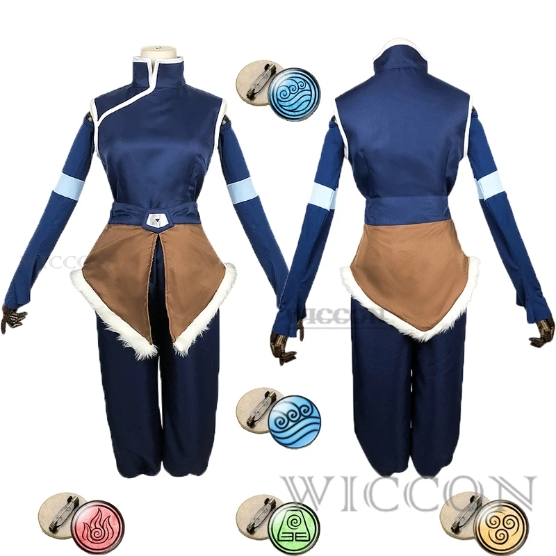 

Korra Cosplay Anime Cartoon Avatar Last Cosplay emblems Roleplay Costume Women Armguard Full Set Adult Female Halloween Suits