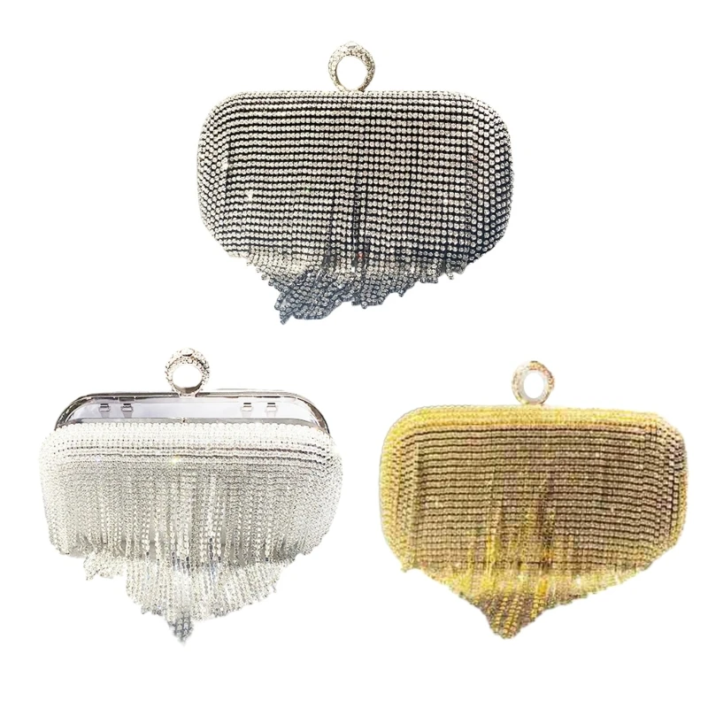 

Glitter Rhinestone Tassel Evening Bag Women Elegant Wedding Clutches Banquet Party Prom Handbag Cocktail Crossbody Shoulder Bag