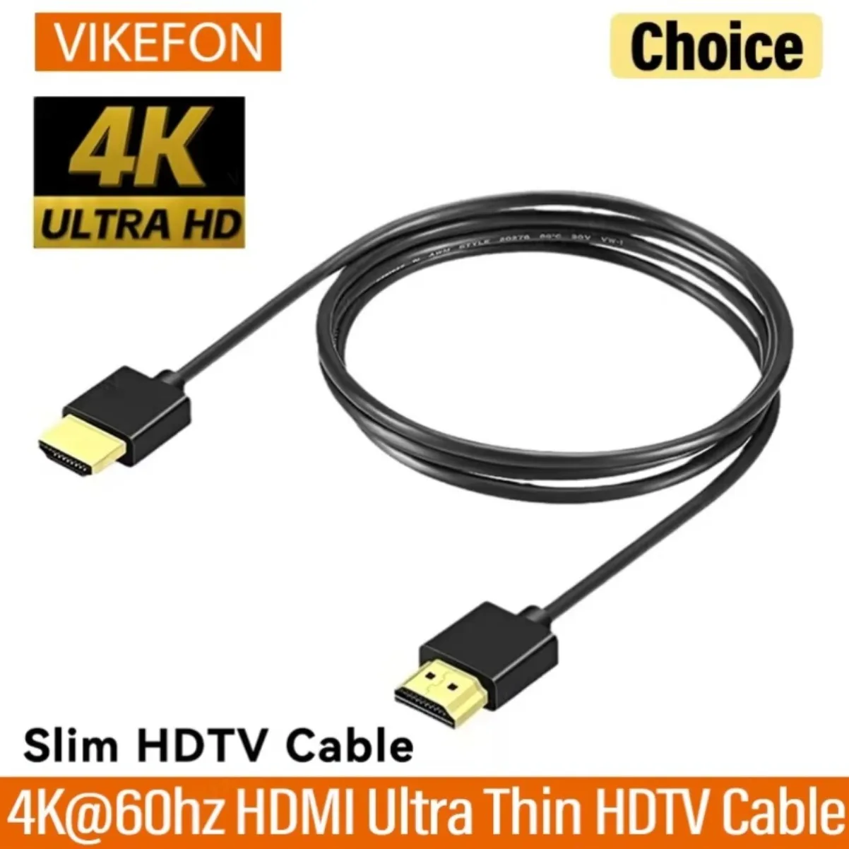 HDMI Ultra Thin HDTV Cable 3.2mm 4K@60hz Light Weight Portable 1FT Short Thin Flexible HDMI 2.0 Coiled VIKEFON