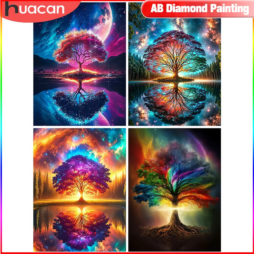 HUACAN Full Square Round Diamond Painting Landscape Cross Stitch Embroidery Tree Of Life Mosaic 5D DIY Picture Handicraft