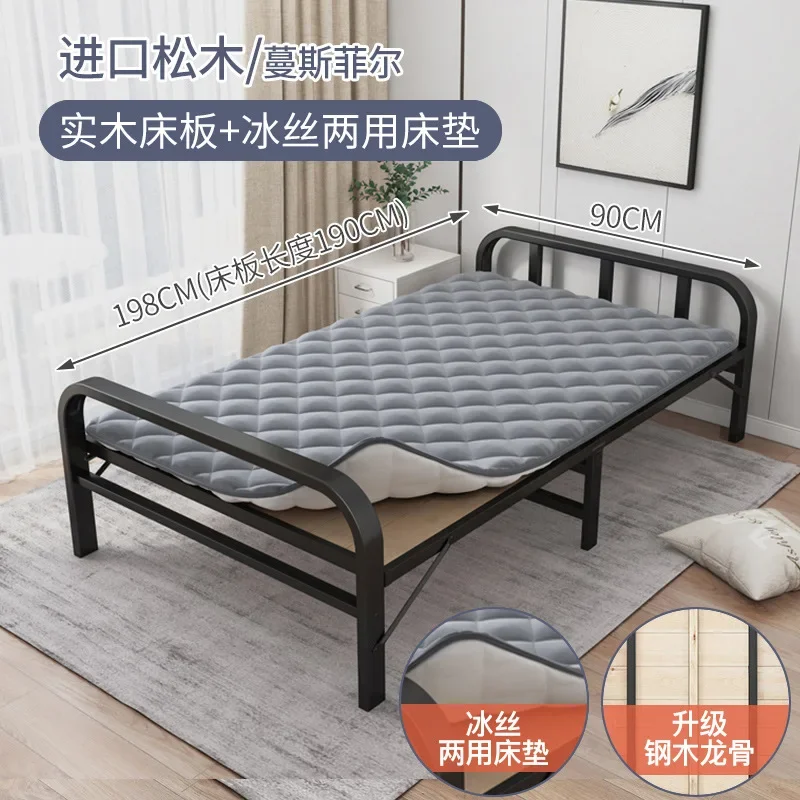 thumbnail image 1 of Cama plegable individual doble, 1 metro, 1,2 metros, habitación de alquiler para el hogar, cama pequeña económica, marco de hierro Simple, cama dura de bambú, 1 of 4