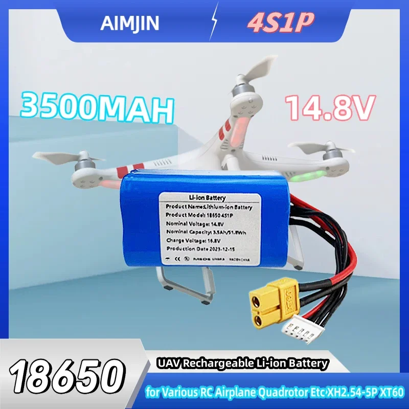 

New 4S1P 3500mAh 14.8V High Capacity UAV Rechargeable Li-ion Battery for Various RC Airplane Quadrotor Etc XH2.54-5P XT60