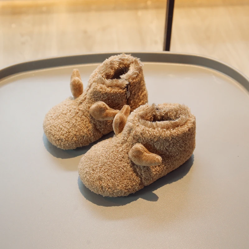 

Little Kids Winter Boots Deer Cute Fleece Christmas Children Short Boot 21-30 Toddler Round Toe Warm Lovely Boys Girls Shoes