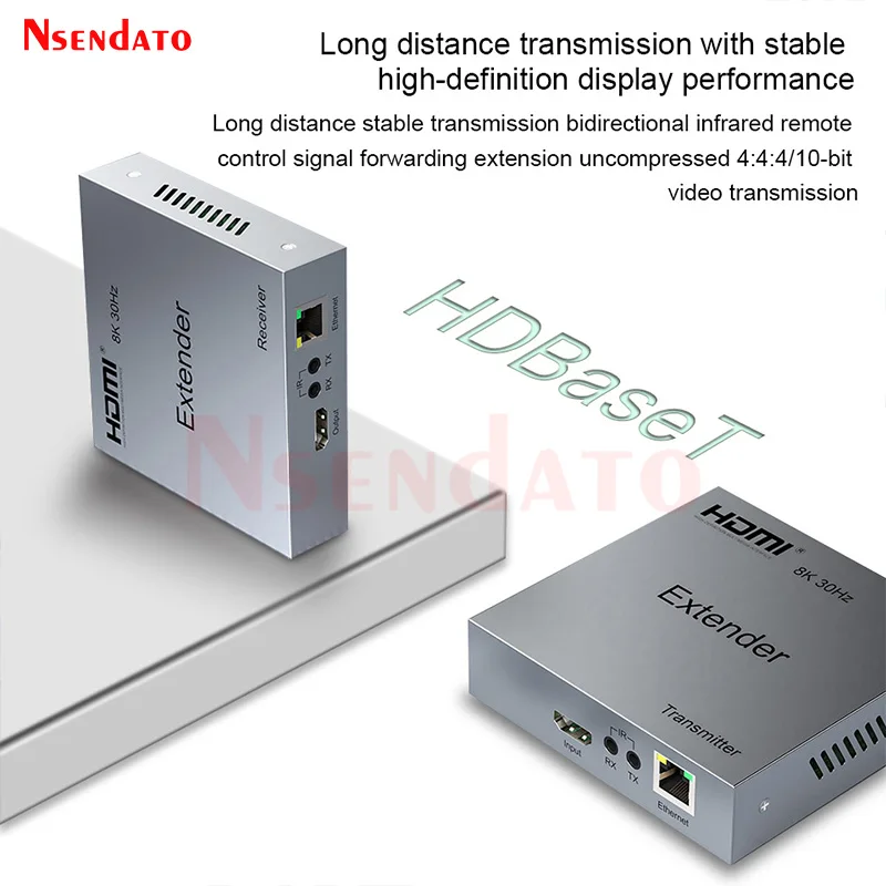 8k 30Hz HDBaseT HDMI Extender 100M Over Cat6/6a 4k 120Hz hdbaset extender HDMI Video Transmitter and Receiver Extender For PC TV