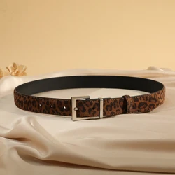 Elegant Suede Leather Women's Belt with Square Alloy Buckle - 100cm (Leopard Print)