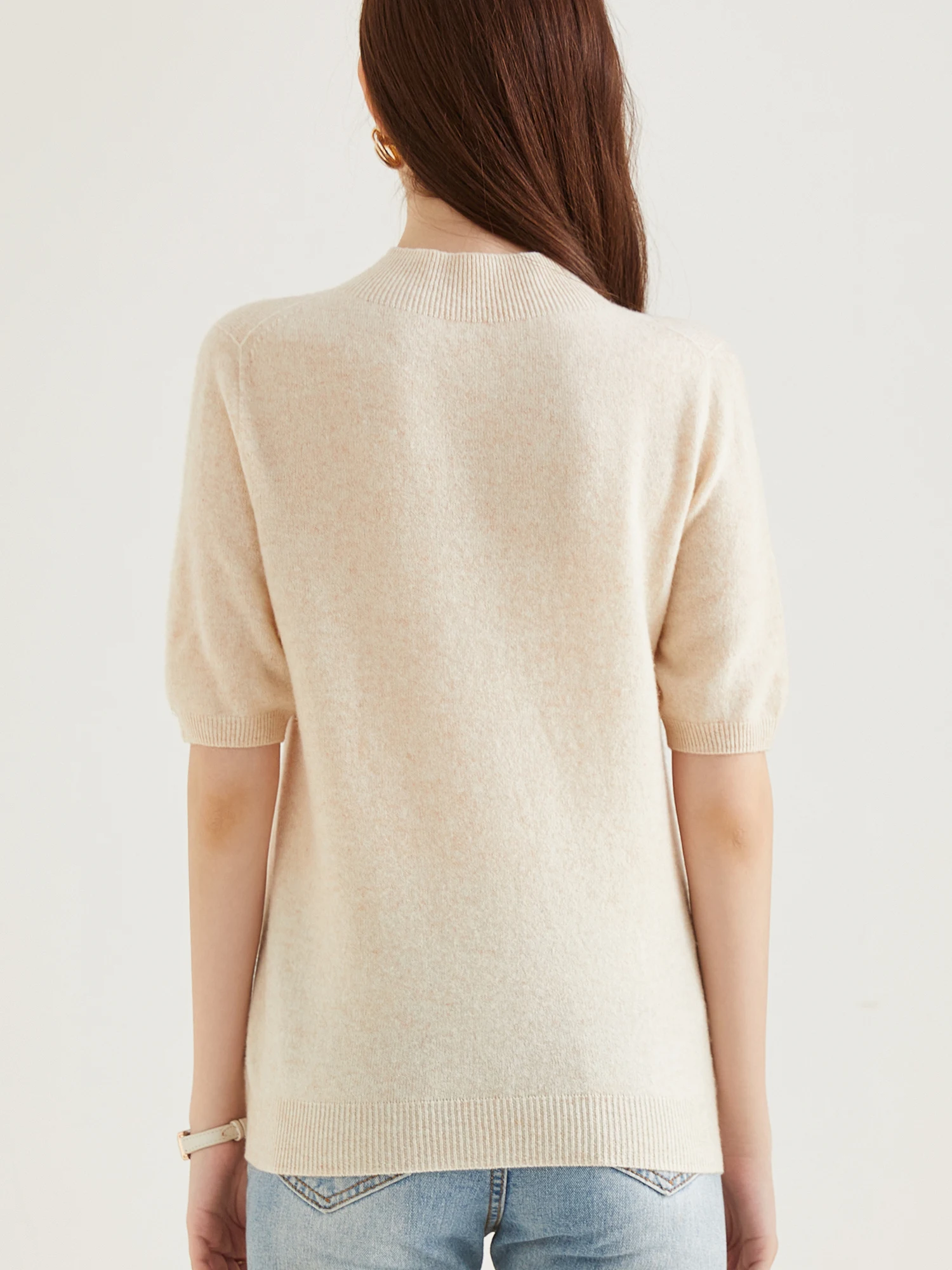 Wool Top Women's Sweater Knitwears Short Sleeve Pullover 100% Wool Half Turtleneck Sweater for Women Knit Jumper Female Clothing