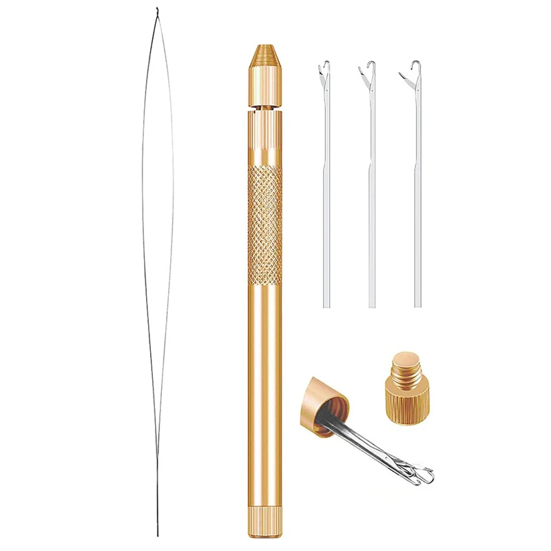 Hair Extension Tools Kit 3 Knitting Hook Needles Loop Threader Aluminum Ventilating Holder for Thread Pulling And Lace Making
