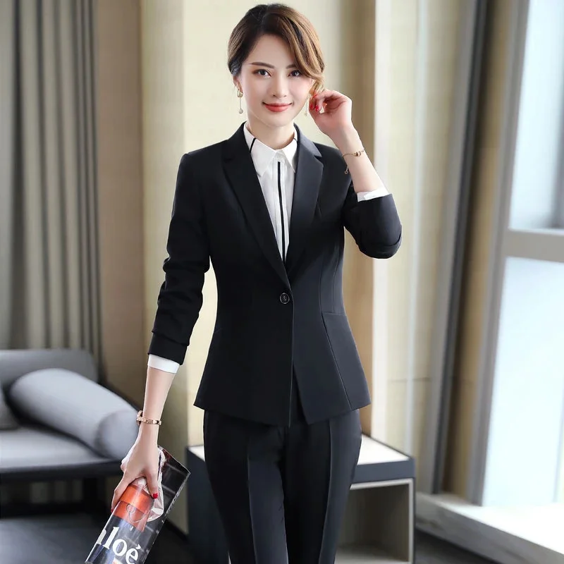 

Office temperament ladies women's pants suit business black classic suit jacket pants suit two-piece formal suit