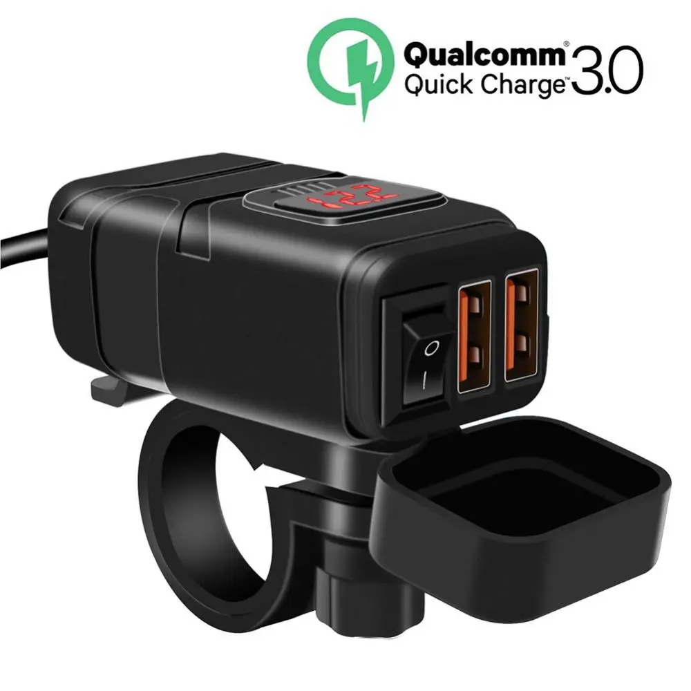 

Motorcycle QC3.0 Fast Charging Dual USB Charger Power Adapter with Voltmeter