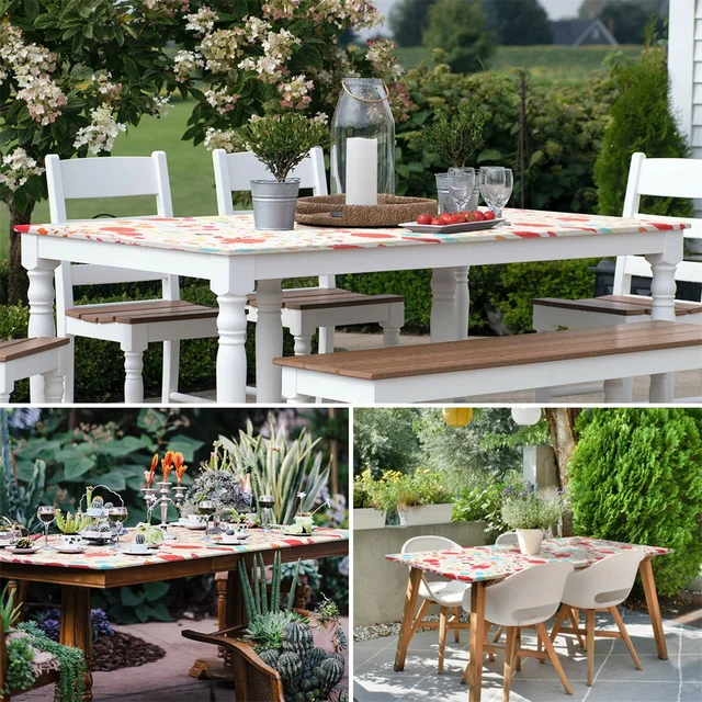Kitinjoy – nappe rectangulaire ajustée à dos en flanelle, imperméable, essuyable, décoration de fête, couverture de Table à manger pour le Camping 5