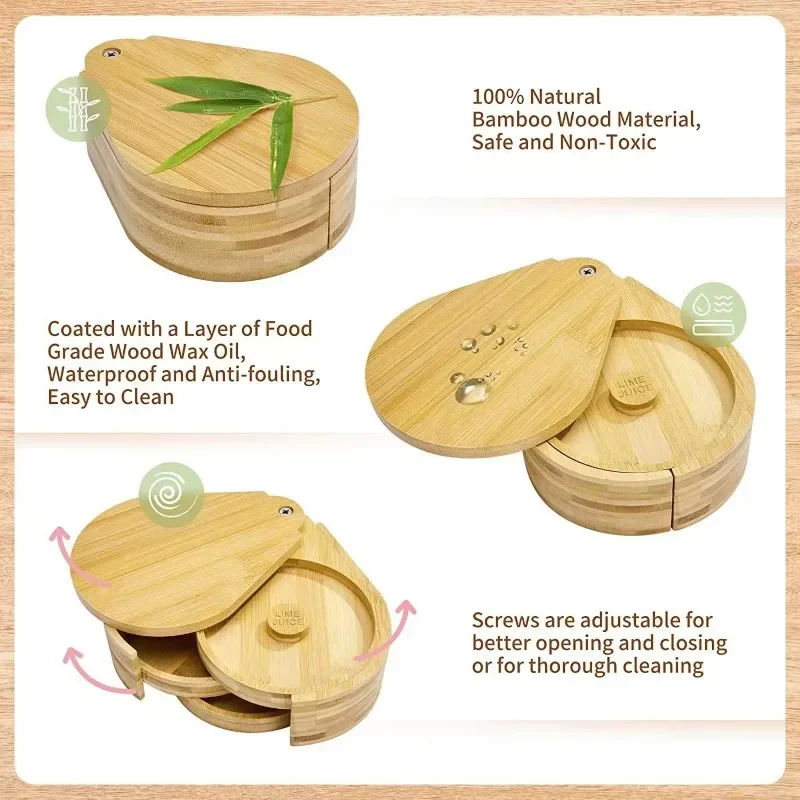 3 Tier Bamboo Rotating Salt Rimmer Box Seasoning Jar Salt Dipper Sugar Rim Box Juice Cocktail Seasoning Bartender Tool