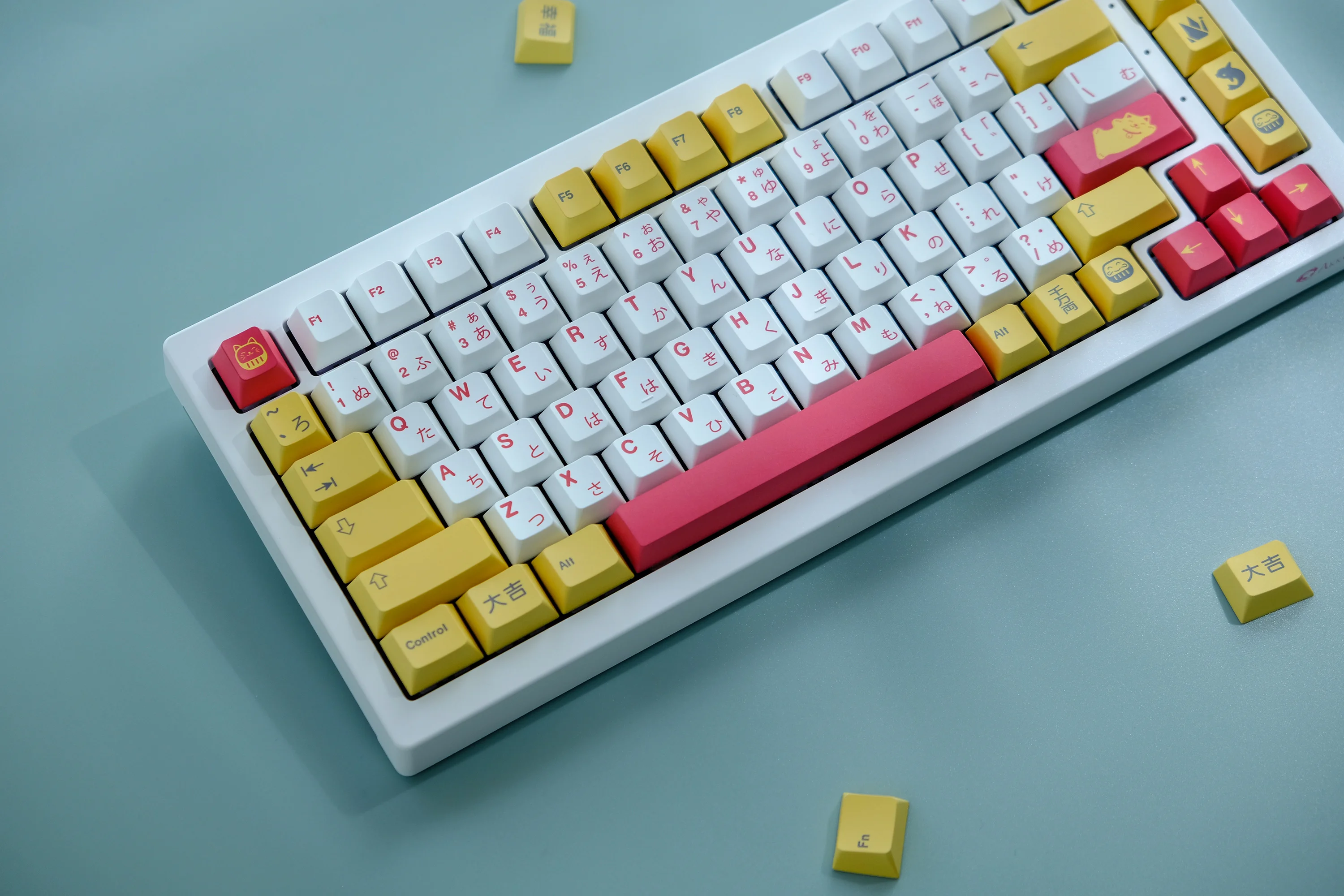 Chaves Gmk Gato Sorte Keycaps Cereja Perfil Pbt Tintura Sublimação Teclado Mecânico para mx Interruptor com 1.75u Shift 135 - Imagem 6