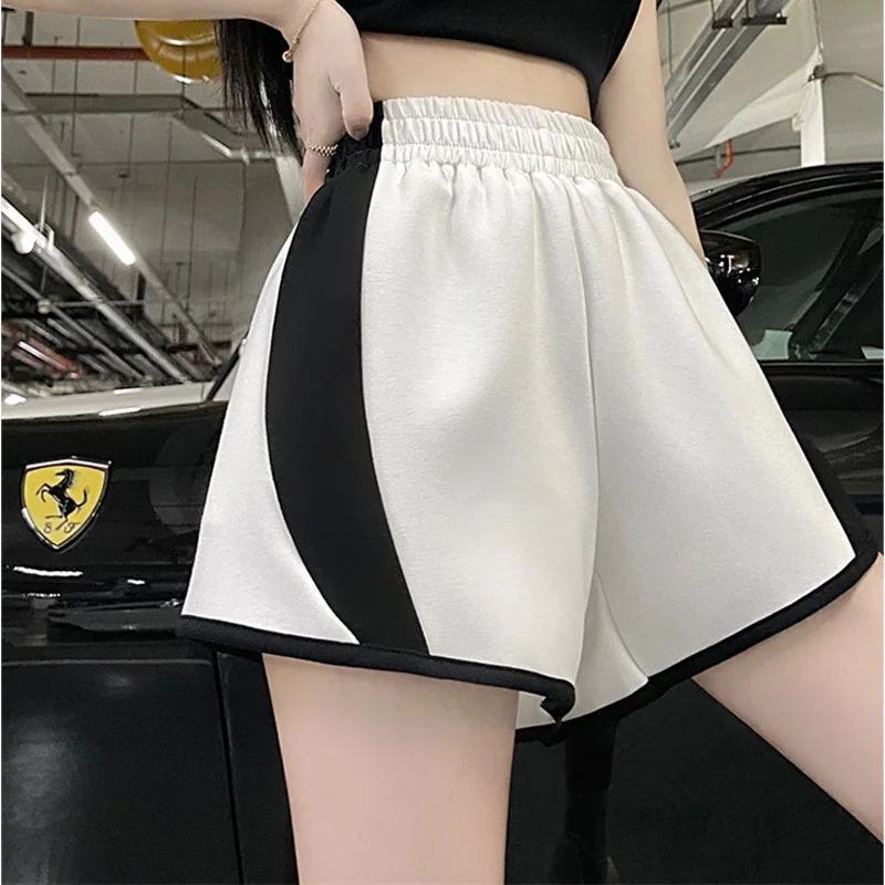 2023 New Summer High Waist Contrast Color Slim Wide Leg Casual Fashion Versatile Loose Straight Leg Sports Women's Shorts