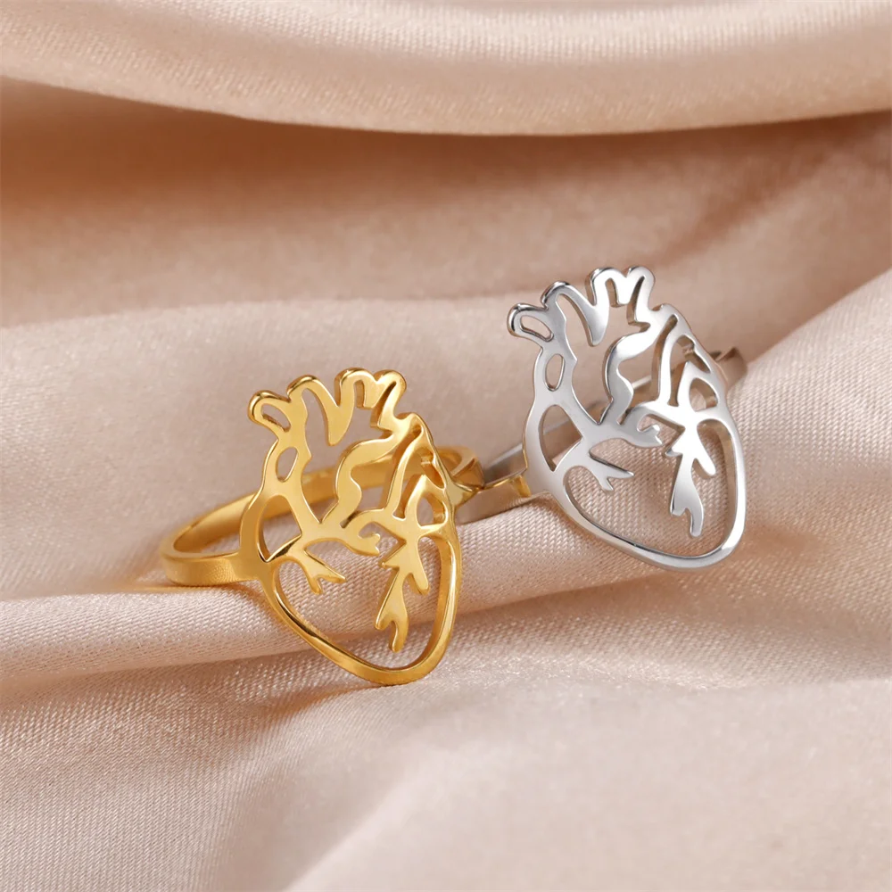 1pc Hollow Anatomical Heart Ring Women Men Medical Stainless Steel Finger Rings Biology Jewelry Gifts Doctor finger rings jewelry rings ring jewelry