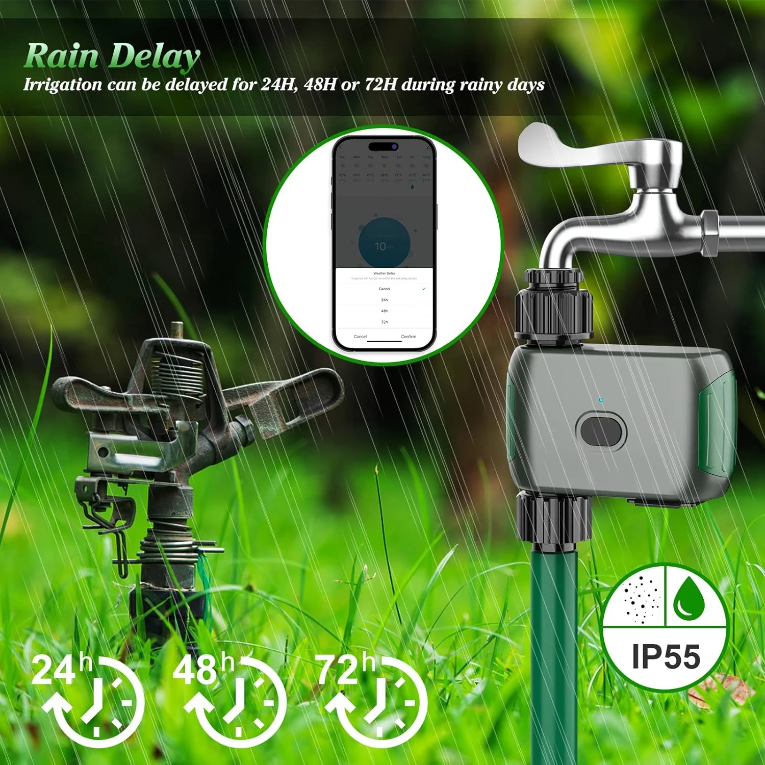 Sprinkler WiFi Water Timer for Garden/Lawn,Irrigation Hose Timer with WiFi Hub Remote Control Irrigation System Modes/Rain