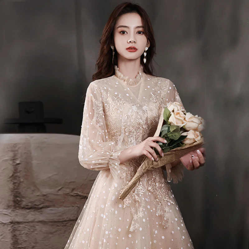 

Fashion Maxi Dress Runway New Long Flare Sleeve Ruffled Luxury Beading Sequined Mesh Flower Embroidery Dresses