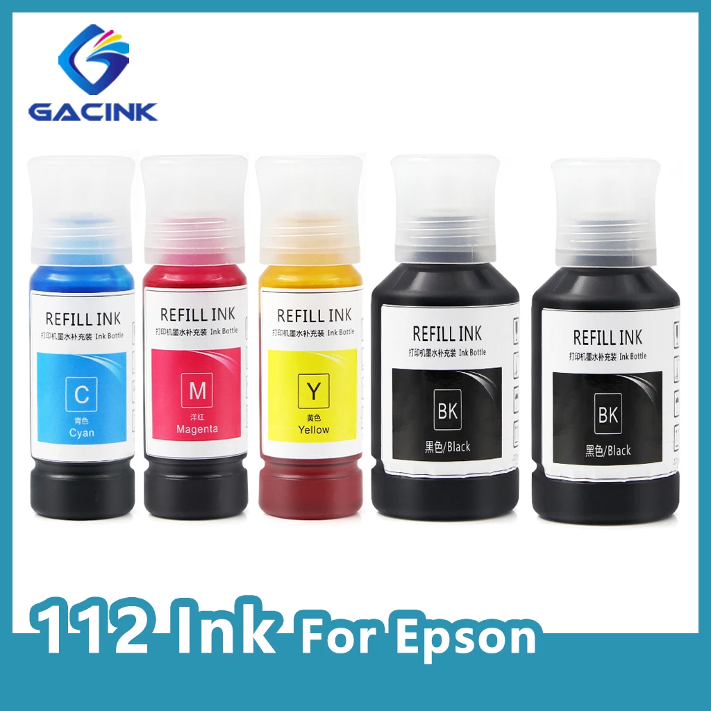 Recarga bk Pigmento Tinta & c m y Tintura para Epson Eco Tanque L6580 L15180 M15140 L6570 L6550 L6490 L6460 L15160 L15150 L11160 112 T112