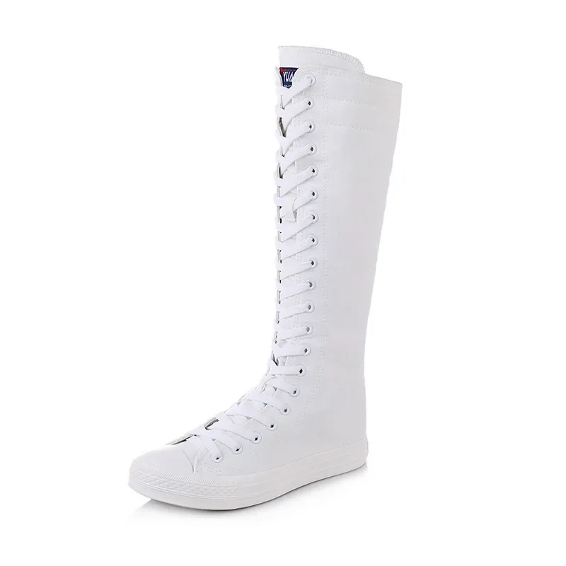 Spring Autumn Women Shoe Canvas Casual High Top Shoes Long Boot Lace-Up Zipper Comfortable Flat Boot Sneakers Tenis Feminino platform boots