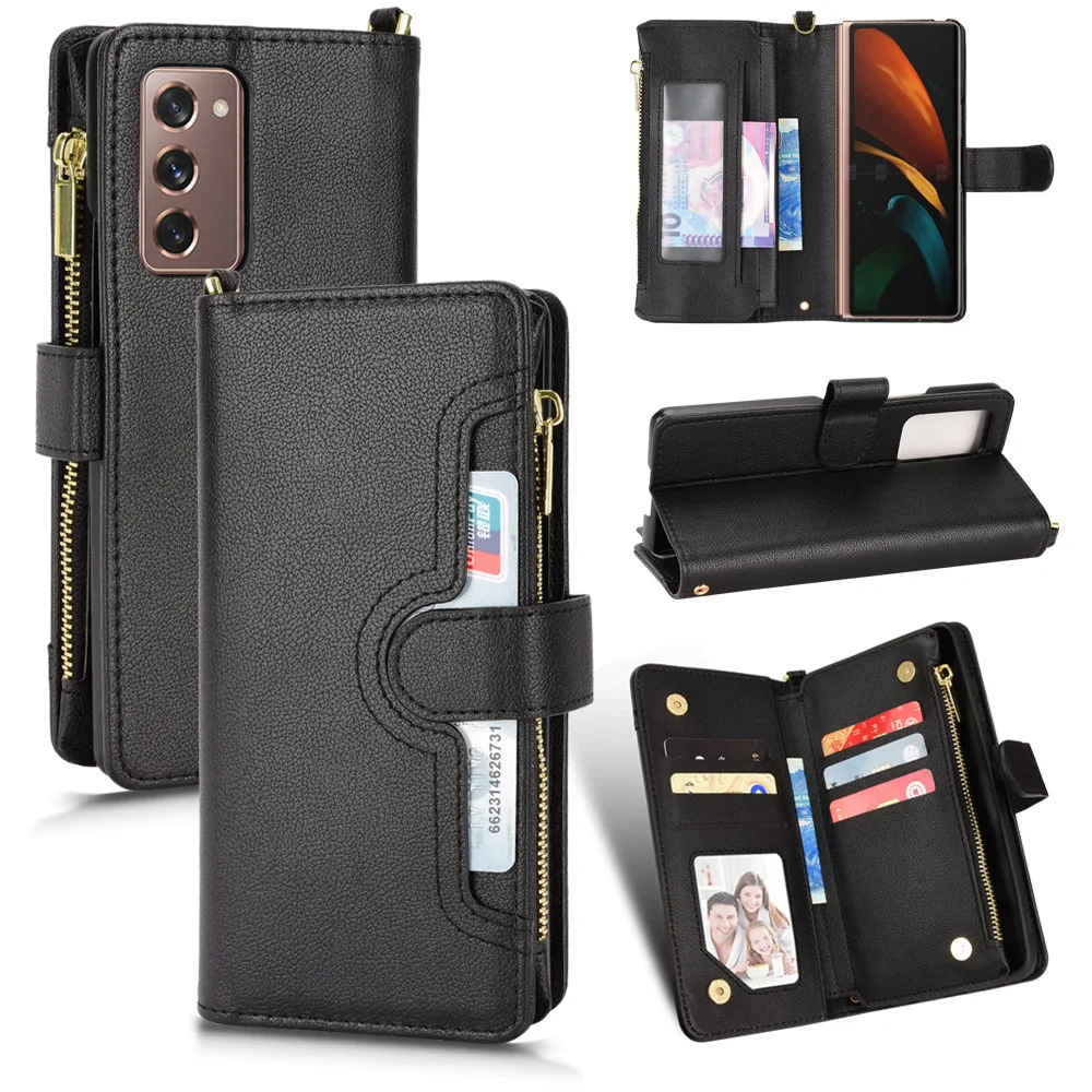 Multi-card slot Luxury Leather Zipper Flip Wallet Case For Samsung