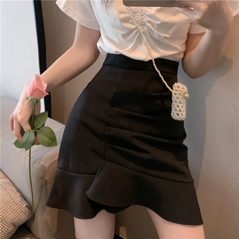 

Black skirt for women Spring Summer New hip Korean style solid color fishtail high waist Short skirt