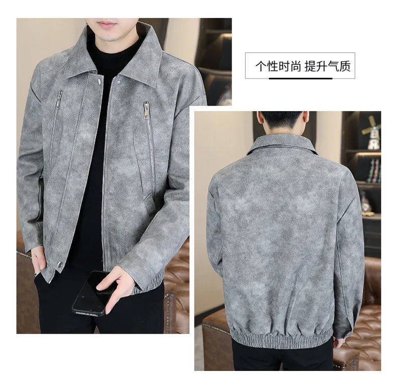 Hochwertige Herren-Freizeitjacken aus PU-Leder 2026 Frühling Herbst Streetwear Lockere Kunstledermäntel Jugendliche Motorrad-Oberteile Parkas – Detail 10