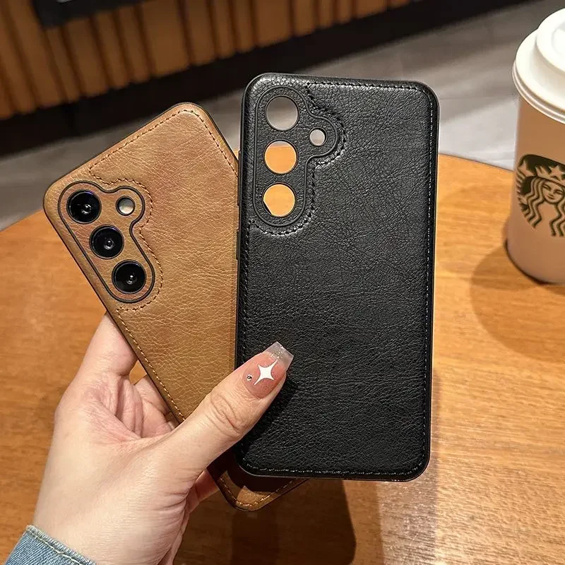 Premium Cowhide Leather Phone Case with Camera Lens Protection Luxury Soft Cover