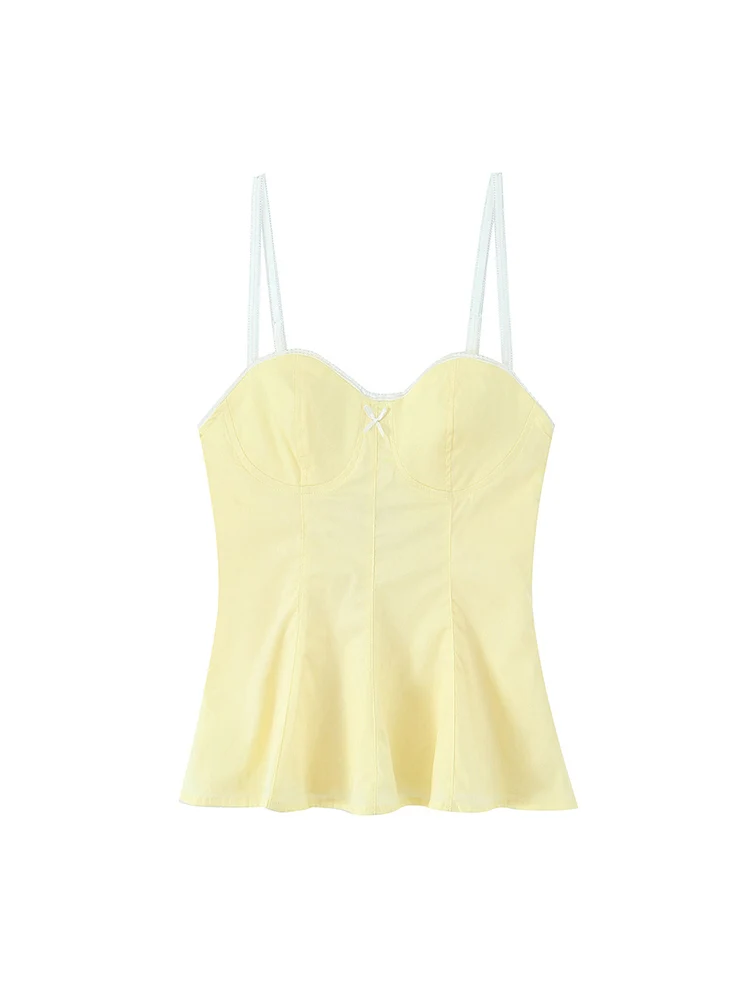 TFMLN Summer New Women Striped Spaghetti Strap Tops Leisure Sleeveless Slim Camis Tops Ruffle Hem A-line Ladies Chic Camisole