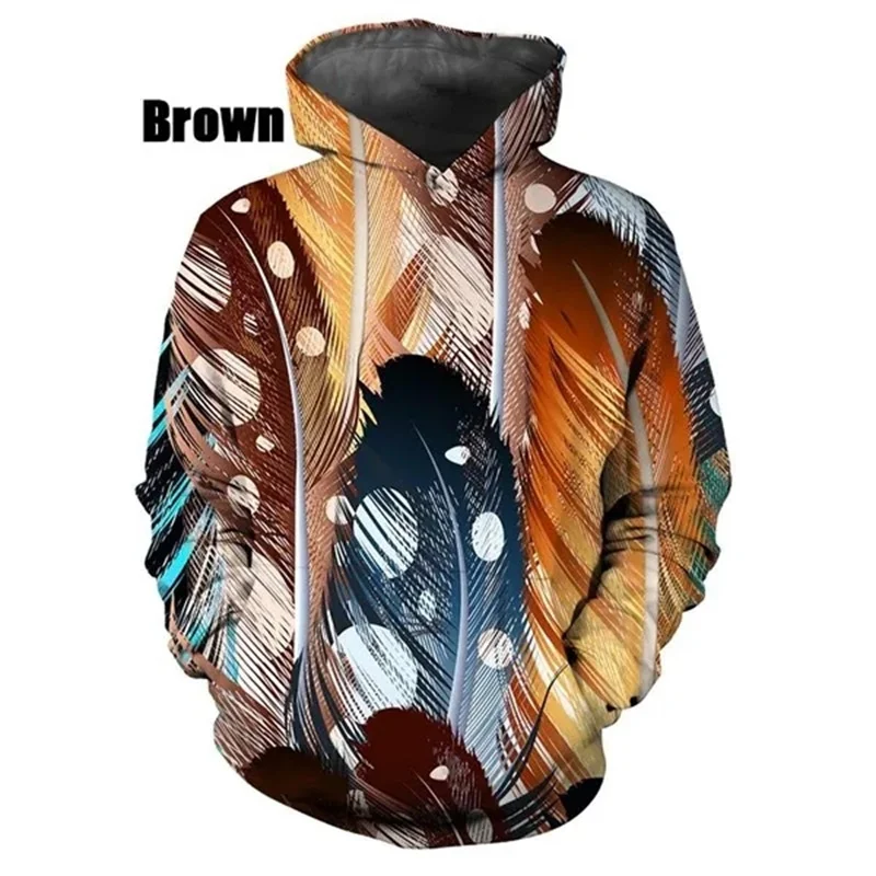 Sudadera con capucha de plumas con estampado 3D para hombre, sudadera con patrón colorido, moda informal de otoño, jerséis de gran tamaño, ropa de calle de manga larga