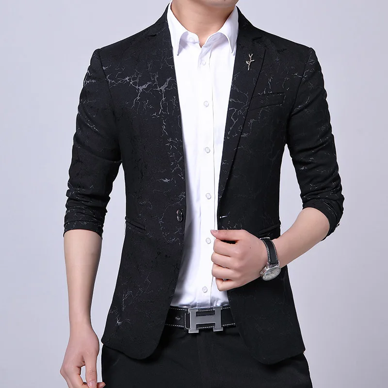 

HOO 2024 Men's Autumn Wear New Casual Printed blazer Youth Slim Marbling Leisure blazer