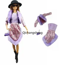 

Purple 1/6 BJD Doll Outfits Set For Barbie Dress Fur Neck Coat Jacket For Barbie Doll Clothes 11.5" Dolls Accessories Kids Toys