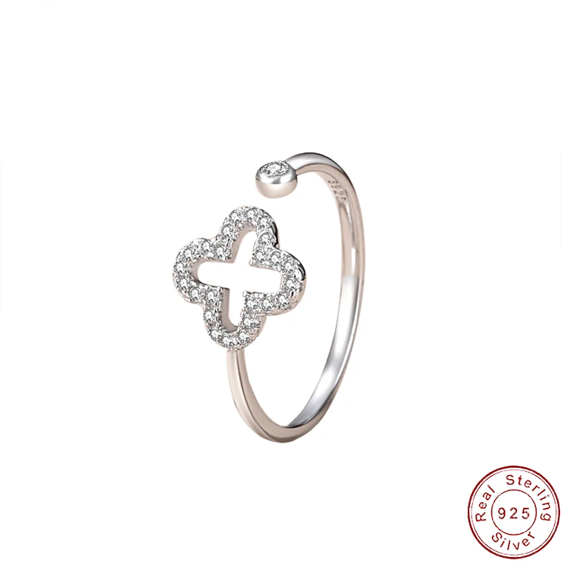 

European S925 Sterling Silver Couple Ring AAA CZ Four-leaf Clover For Women Birthday Party Gift Fine Jewelry