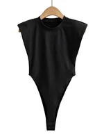 Sexy tops women Summer one-pieces bodycon bodysuit padded shoulder bodysuit black sleeveless body suits for women white - Image 3
