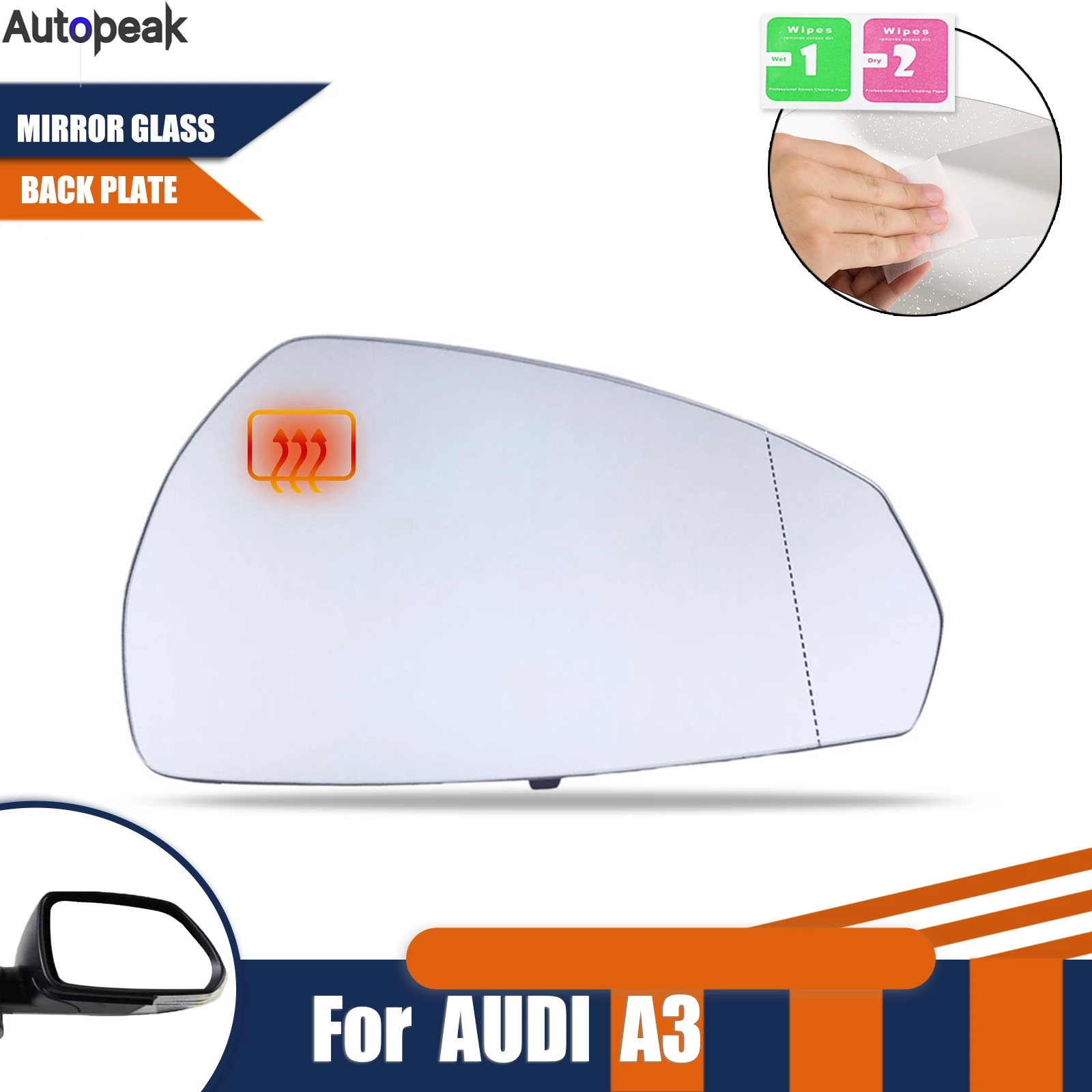 

Стекло для зеркала заднего вида с подогревом для Audi A3 2013-2020, 1 шт.