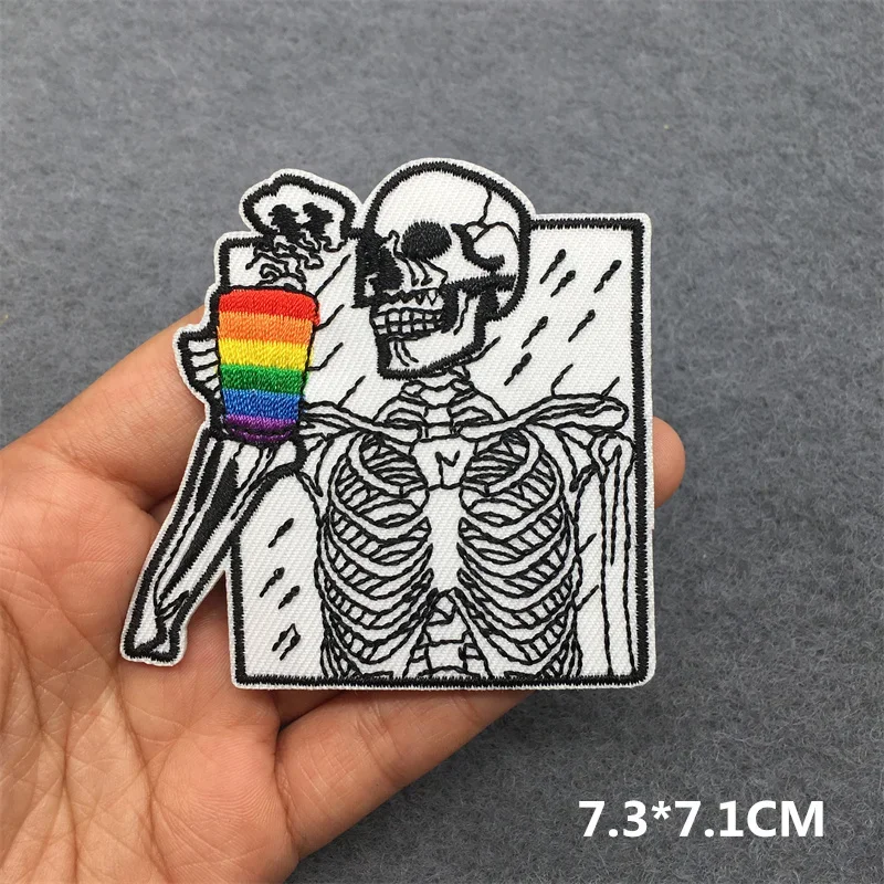 Flame Skull Embroidered Punk Patch