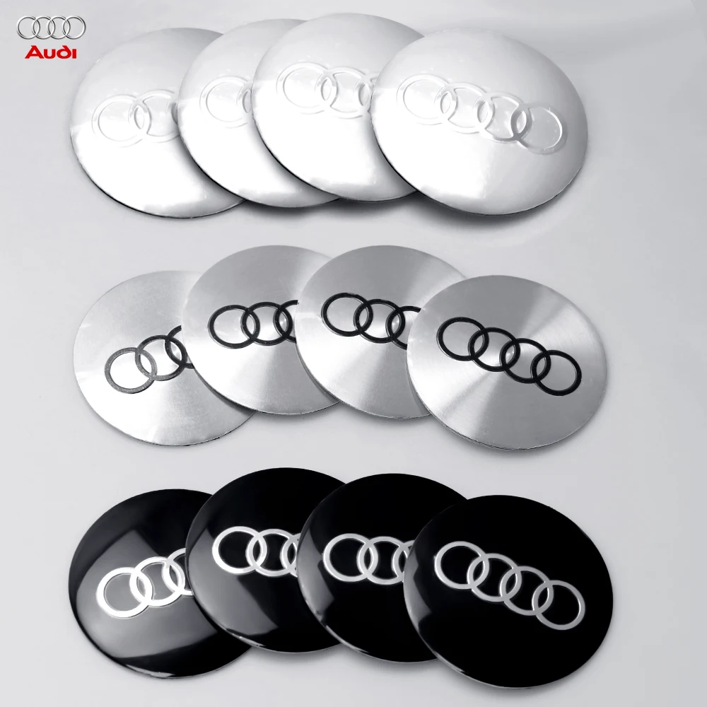 4개/세트 56/65mm 휠 허브 캡 엠블럼 스티커 자동차 장식 (아우디 A3 A4 B7 B8 B9 A5 A6 A7 A8 Q1 Q2 Q3 Q5 Q7 Q8 TT RS R8 용)