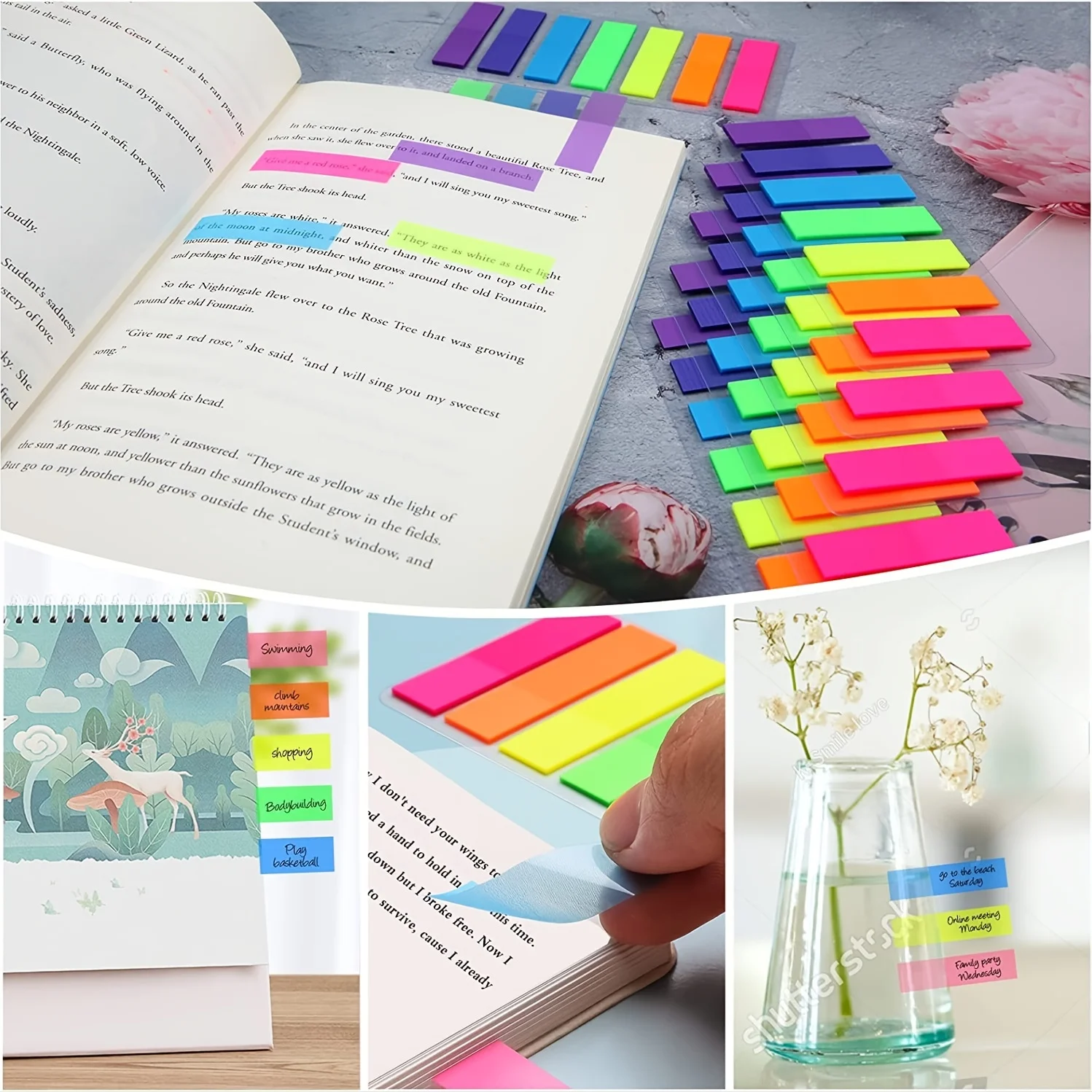 140 Pcs Sticky Notes Flags 7 Color Tabs Index Flag Bright Colors Page Index Stickers Translucent Page Makers for Page Bookmarks - 4