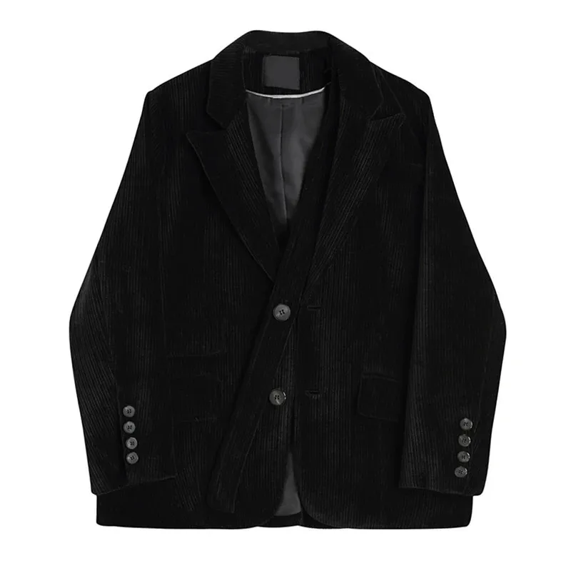 

Vintage Women Black Corduroy Suit Jacket 2023 Spring Autumn Notched Collar Long Sleeve Female Blazer Outerwear Casual Streetwear