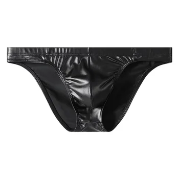 Slip Sexy da Uomo in Ecopelle, Mutande a Vita Bassa con Tasca Frontale, Lingerie Intima a Triangolo