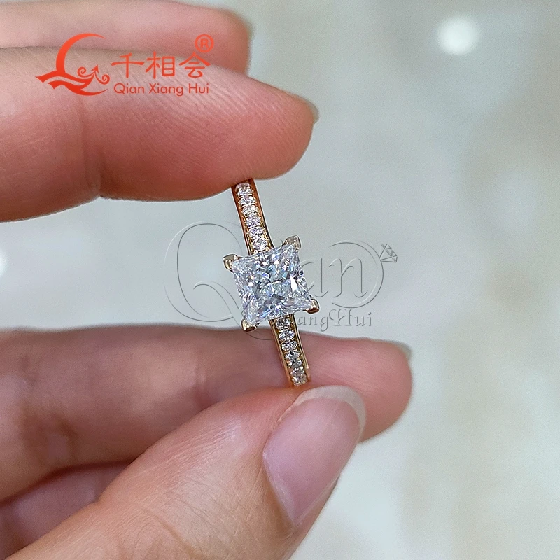 5.5*5.5mm square white moissanite 925 with 1/2 eternity band Sterling Silver Ring Jewelry Rings Engagement custom wedding ring box engraved ring bearer jewelry box wooden anniversary proposal engagement square ring holder for 2 rings