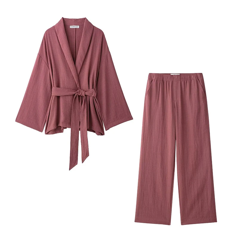 Women's Two-Piece Kimono Coat & Flare Pants Set