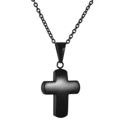Elegant Stainless Steel Cross Necklace - Timeless Religious Pendant with 50cm Chain (Black)
