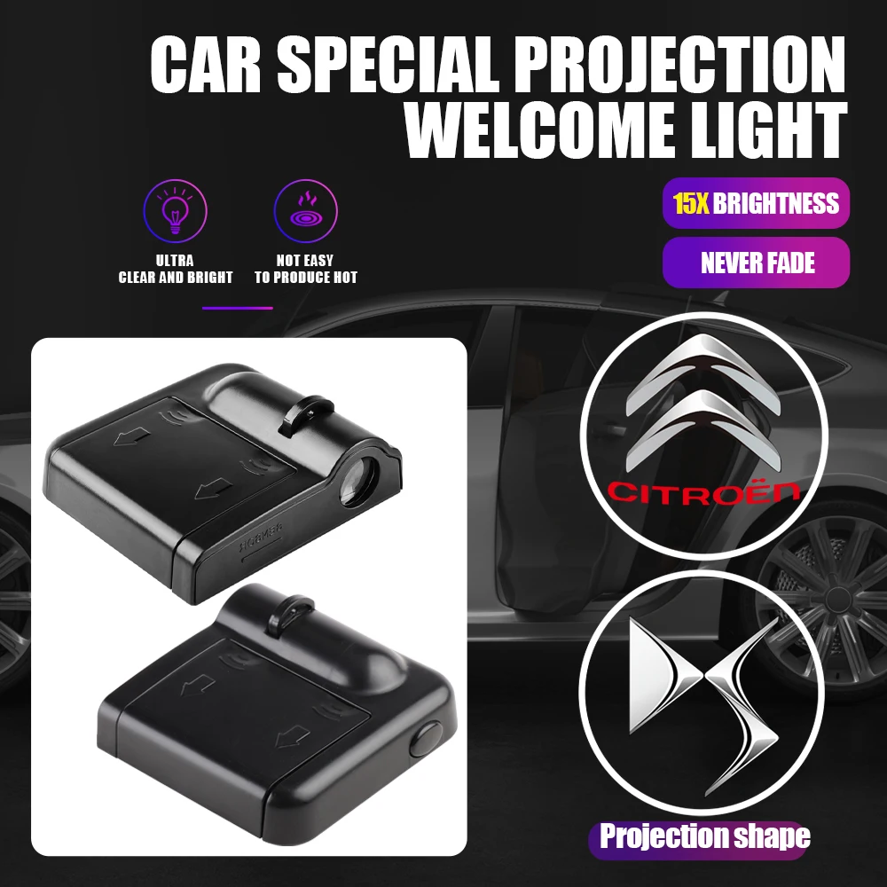 1/2 stücke Drahtlose Led Auto Tür Willkommen Laser Projektor Logo Geister Schatten Nacht Lichter Auto Styling Für Citroen C2 c3 C4 Picasso C4L – Detail 2