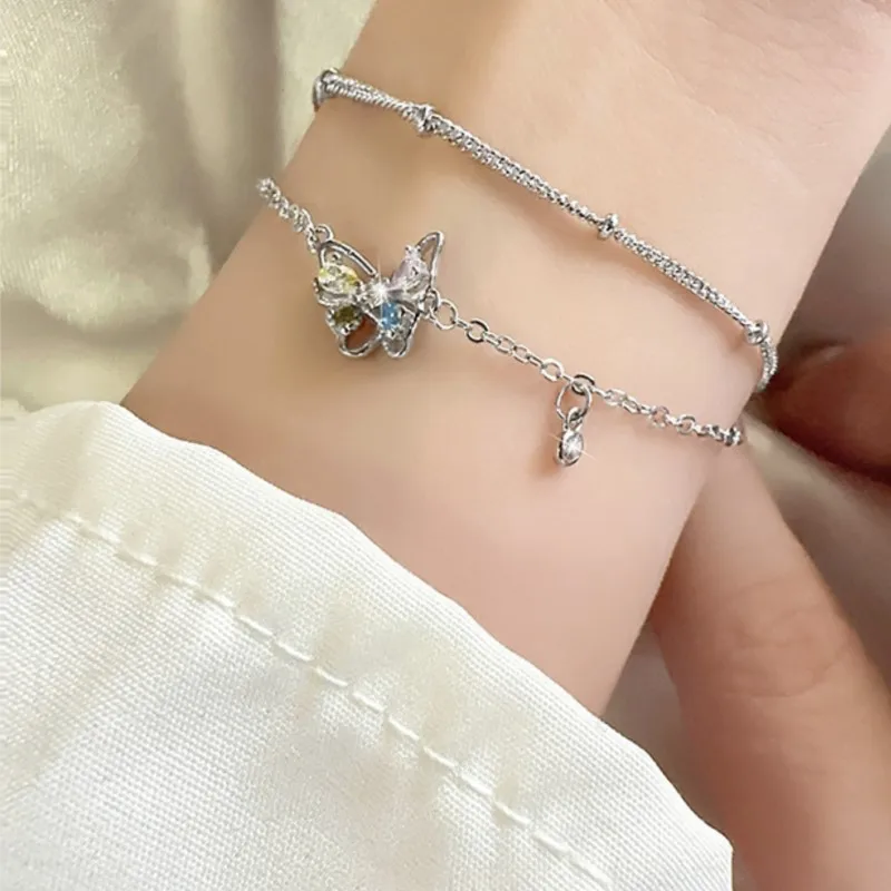 Butterfly Design Colorful Zircon Jewelry Set for Women Necklace Bracelet Earrings Ring Sweet Gift For Daily Wear Party Jewelry