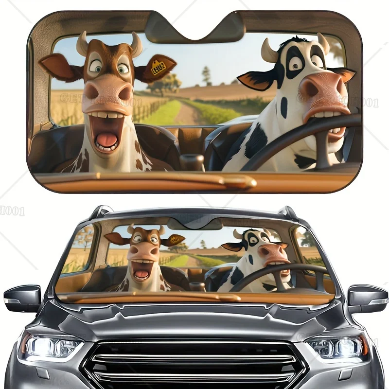 Funny Cow Car Windshield Sun Shade Durable Polyester Foldable Portable Protects Interior From UV Rays car sunshade windshield sunshade windshield sun shade