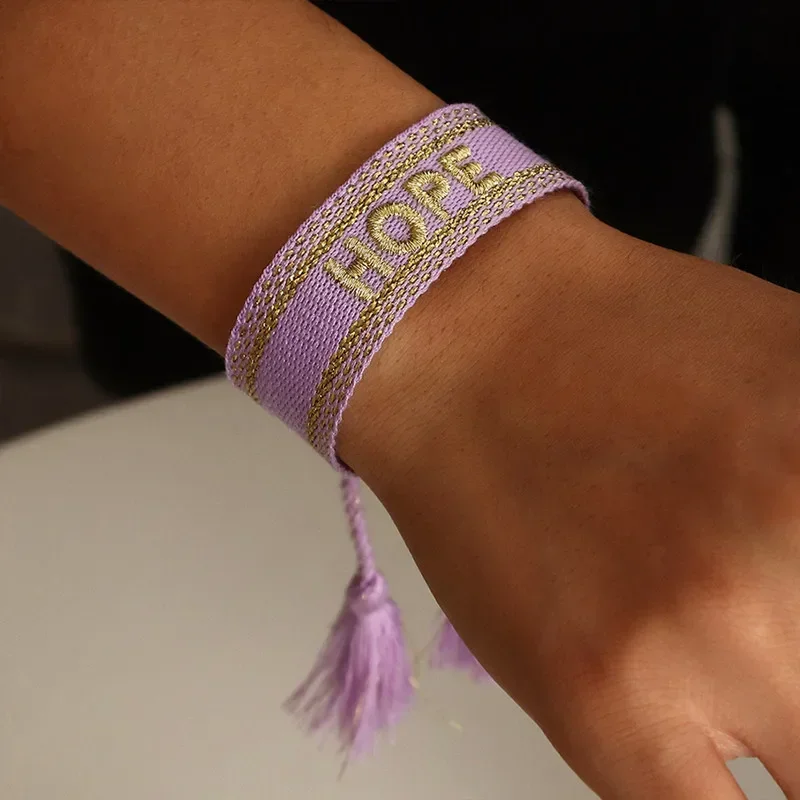 Rope Bracelet Handwoven Bracelet Bohemia Embroidery Letters Woven Tassel For Women